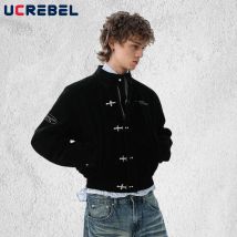 Retro Langarm Daunenjacke Herren Knopfdekoration Winter High Street Stehkragen Langarm Dicke Steppjacke Mann
