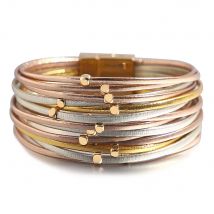 ALLYES Bracciale in pelle triplo colore con ciondolo per donna Perline metalliche bohémien Braccialetti avvolgenti con striscia sottile multistrato Gioielli di moda