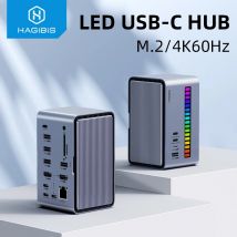 Hagibis USB C Docking Station mit Dual HDMI-kompatibel M.2 SSD Gehäuse Ethernet 100W PD USB Hub SD/TF für Laptop Macbook Pro