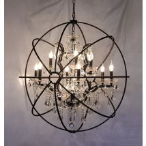Retro Wrought Iron Chandelier Rustic Orb Chandelier For Living Room Farmhouse Vintage Restaurant Crystal Bird Cage Hanging Lamp