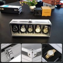 Luxus Aluminium Uhren Box 12/6 Grid Slots Schmuck Uhren Display Lagerung Box Quadratischen Fall Wildleder Innen Rechteck Uhr Halter