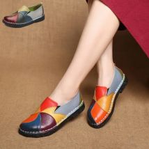 Damenschuhe für Damen, Damen, Mutter, flache Schuhe aus echtem Leder, gemischt, bunt, rutschfest, Übergröße 42, Damenschuhe