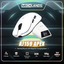 Ratón inalámbrico para juegos AJAZZ AJ159 APEX 2.4G con cable BT | Base de carga de pantalla magnética RGB | Batería liviana de 400 mAh | PAW3950
