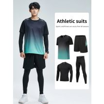 Sport vierteiliges hochela tisches T-Shirt mit Farbverlauf Sports horts Leggings Langarmstrumpfhose, geeignet zum Laufen und Fitness