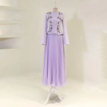 Arabic Evening Dress Customized Two Pieces Round Neck Long Sleeves Beading Crystal A Line Saudi Prom Gown Party Dresses