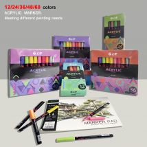 12–60 Farben Acryl-Marker, Stiftkunst, 1–2 mm Ventilbreite zum Malen, Kinder, wasserdicht, für Studenten, Schulbedarf, Schreibwaren
