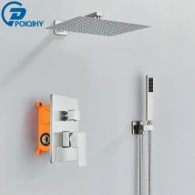 POIQIHY Bad-Duscharmaturen-Set aus gebürstetem Nickel, eingebettete Box, verdecktes Ventil, Duschsystem, Regenbadewanne, Duschmischer, Wasserhahn