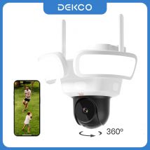 Telecamera con proiettore WiFi Dekco 3K UHD da esterno 360 °   Visualizza il telecamera di sicurezza wireless con visione notturna a colori, rilevamento PIR, audio bidirezionale