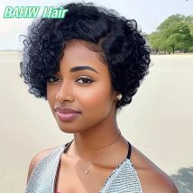 Malaysian Pixie Cut Wig Water Curly 100% Virgin Hair Wig Natural Color 1B/99J Short Bob Full Machine Made Wigs For Black Women