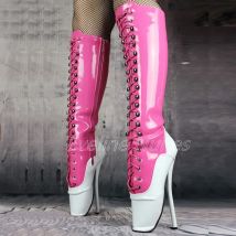 Schnürung Ballett kniehohe Stiefel 2024 Damen gemischte Farben anpassen spitze Zehen Stiletto 18cm Ferse Mode sexy Cosplay Schuhe