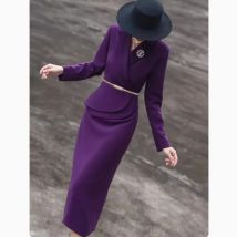Lila elegantes Kleid für Frauen im Frühling und Herbst, neuer High-End-Pendels til, schmale Passform und einzigartiger Anzug rock