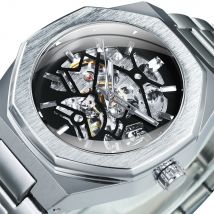 Forsining Classic Mechanical Watches Luminous Hands Irregular Skeleton Business Automatic Watch for Men Stainless Steel Strap