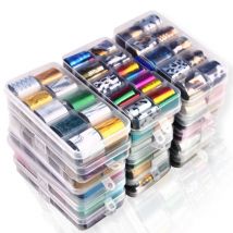 10 rotoli/scatola Fascino Lamine per unghie Adesivi polacchi Colore metallo Stellato Carta Trasferimento Foil Avvolge Decalcomanie adesive Decorazioni per nail art