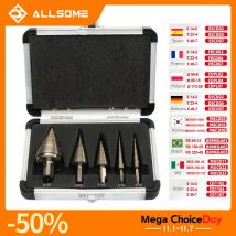 Set di punte per trapano a gradino ALLSONE 5pc punta in titanio cobalto HSS Unibit s per lamiera con custodia punte a foro multiplo