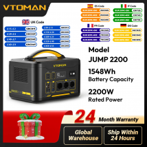 VTOMAN JUMP 2200 Centrale elettrica 1548Wh Batteria LiFePO4 2200W Uscita CA Alimentazione di emergenza per campeggio all'aperto, uso domestico, viaggi in camper