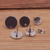20Pcs 8-12mm 3 Size Stainless Steel Round Cabochon+Earmuffs Blanks Diy Post Stud Earrings Base Settings For Jewelry Making