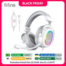 FIFINE RGB Auriculares para juegos con sonido envolvente 7,1/3-EQ/MIC, auriculares supraaurales con control en línea para PC PS4 PS5 Ampligame-H6W