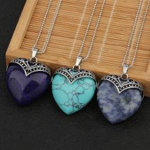 1Pcs Love Heart Charms Stone Women Pendant Necklace Natural Crystal Quartz Pendants Beads for Jewelry Making DIY Accessories