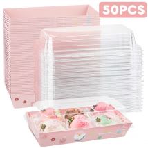 Caja de rosquillas con tapas transparentes para postres, caja de embalaje para sándwich de panadería, galletas, bodas, fiestas de cumpleaños y Navidad, suministro para el hogar, 50 piezas