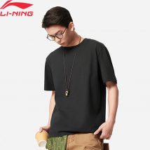 Li-Ning T-shirt stile sportivo da uomo 75% cotone 25% poliestere Vestibilità regolare Fodera comoda T-shirt con logo ricamato AHSV145