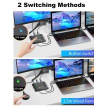 USB C Switcher 2 Computers,KCEVE Bi-Directional USB Type C KVM Switch 8K@60Hz 4K@120Hz Video/10Gbps Data Transfer/100W Charging