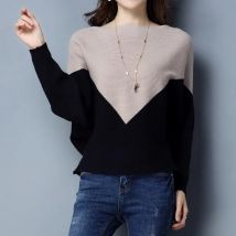 Batwing Hülse Lose Herbst Winter Frauen Pullover Stricken Mode Weibliche Neue Ankunft Patchwork Pullover