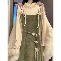 Koreanische Patchwork Adrette Kleid Frauen Langarm 3D Floral Gürtel Grünes Kleid Tiered Rüschen Süße Lolita Nette Party Vestidos