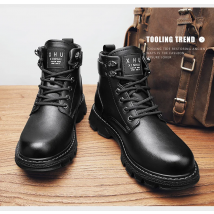 Fipatbu Herren Frühling Lederstiefel Mode Motorrad High-Top Plateau Stiefeletten Outdoor Wasserdichte rutschfeste Freizeitschuhe