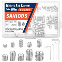 Stellschrauben-Sortiment-Set M3 – M8 mit Inbusschlüsseln – 100 Stück Madenschraube aus Edelstahl 304 für Armaturen, Knöpfe, Wasserhähne und mehr