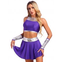 Women Halloween Metallic Anime Princess Cosplay Outfits Crop Top Gloves And Mini Swing Skirt Carnival Party Cosplay Costumes
