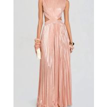 Fashion O-neck Hollow Out Evening Dress Women's Casual Sleeveless Solid Color Long Dress Elegant Backless Waist Slim Party Dress