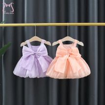 Sommer Baby Mädchen Geburtstag Party Prinzessin Mesh Abendkleider Süße Einfarbig Bogen Knoten Sleeveless Leichte Kinder Kleidung