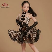 Abito da ballo latino, gonna in rete di fascia alta, bretelle con stampa leopardata, abbigliamento professionale da palcoscenico per adulti da donna con precisione tango