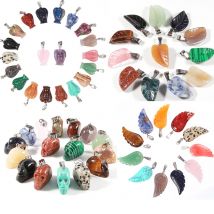 15pcs Sculpture Natural Stone Healing Reiki Crystal Pendant Charms Fashion Beads Carved Skull Bear Animal Shape Jewerly Making