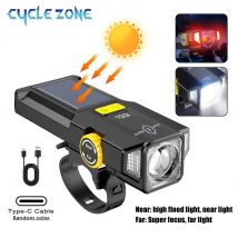 Luce anteriore per bici solare Ricarica USB Luce frontale Display di alimentazione Spia rossa Ciclismo Bici Torcia vicino lontana per la guida notturna