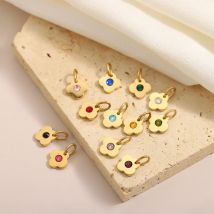 Stainless Steel None Tarnish Colourful Lucky Four Leaf Clover Flower Charm for DIY Necklace Gold Plated Earring Jewelry Making