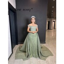 Elegante mintgrüne schulterfreie Abendkleider, elegant für Frauen, maßgeschneiderte arabische formelle Hochzeits- und Empfangsparty-Kleider