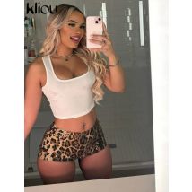 kliou Sequins Shiny Women Shorts Fashion Leopard Printed New High Waist Body-shaping Mini Bottoms Female New Stunning Streetwear