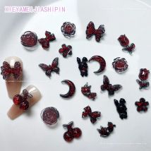 20 stücke 3d dunkle gotische Harz Nail Art Charms Mode Kawaii Blume Schmetterling Nagel Dekorationen Strass DIY Schmuck Zubehör