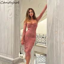 Candy hot trend ige Herbst druck Langarm Kleid elegante quadratische Hals rücken freie dünne Kleider Retro schlanke Party Prom Frauen Vestidos
