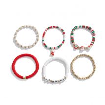 Salircon 6pcs/set New Cute Christmas Boots Pendant Bangles Women Boho Imitation Pearl Adjustable Bracelet Jewelry Christmas Gift