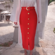 Neuankömmling Frauen sexy Knopf Split Bandage Midi Rock Designer High Taille Party Club Mode elegante Bleistift rock