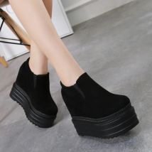 Comemore 13 cm High Heels Stiefel Schwarz Wildleder Keile Plattformen Schuhe Herbst Frauen Stiefeletten Höhe Zunehmende Pumpen Bottine Femme