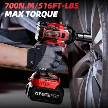 Avhrit 1/2 Zoll Akku Schlagschrauber mit Bürstenloser 700N.m,2x4.0Ah, unghie Haus e Auto, 5 Stecknüsse, 4 Schrauben, 4 Bohrern