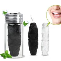 Filo interdentale vegano biodegradabile al carbone di bambù da 30 m con supporto in vetro ricaricabile Filo interdentale minuscoli aromatizzato alla menta (nero, bianco)