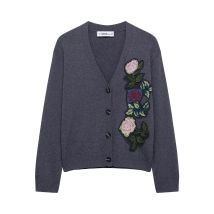Europäischer und amerikanischer Stil 2025, Frühjahr, neues Produkt, Damen-Blumenstickerei, V-Ausschnitt, langärmelig, lässige Strickjacke