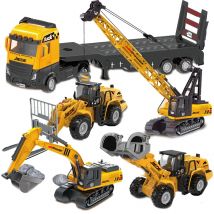 1:40 7 Stile Bau-Flachbett-LKW Baggerkran Modell Engineering Truck Druckgusslegierung + Kunststoff Fahrzeug Spielzeug für Kinder