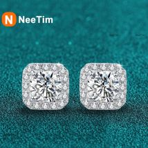Neetim Reale 0.5-1 Carati D Colore Moissanite Orecchini con perno Per Le Donne 100% 925 Sterling Silver Scintillante Orecchino Gioielli Da Sposa