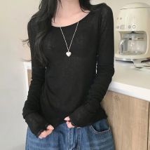 Herbst neues schlankes, dünnes, kleines, frisches Spitzen-Patchwork-Langarm-Strick-T-Shirt
