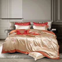 Luxury Flowers Embroidery Sateen Brocade Egyptian Cotton Bedding Set Queen King Size Duvet Cover Bed Sheet Pillowcases 4/6/9Pcs